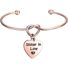 Feelmem Sister in Law Gift Sister in Law Bracelet Bareled Barced Barcle مع سوار سحر السحر على شكل قلب من مجوهرات Groom Gaid of Honor-WeDding (Heart Charm-Rose Gold)