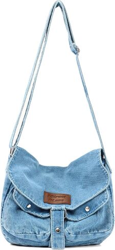 Denim Bag Casual Tote Bag Aesthetic Canvas Messenger Bag Lightweight Crossbody for Women and Men in Saudi Arabia
