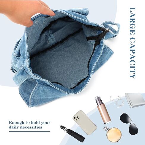 Denim Bag Casual Tote Bag Aesthetic Canvas Messenger Bag Lightweight Crossbody for Women and Men in Saudi Arabia