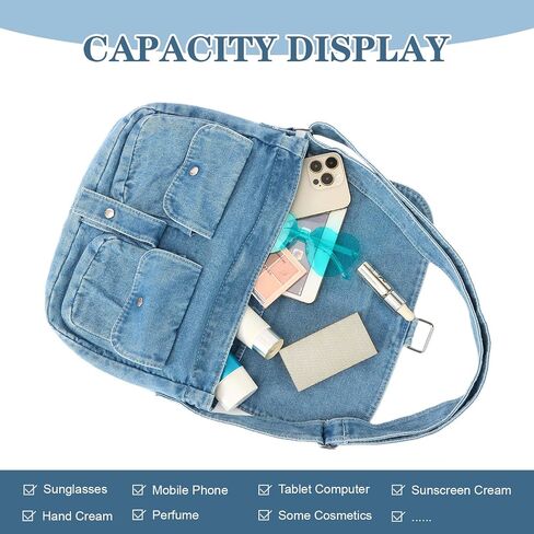 Denim Bag Casual Tote Bag Aesthetic Canvas Messenger Bag Lightweight Crossbody for Women and Men in Saudi Arabia