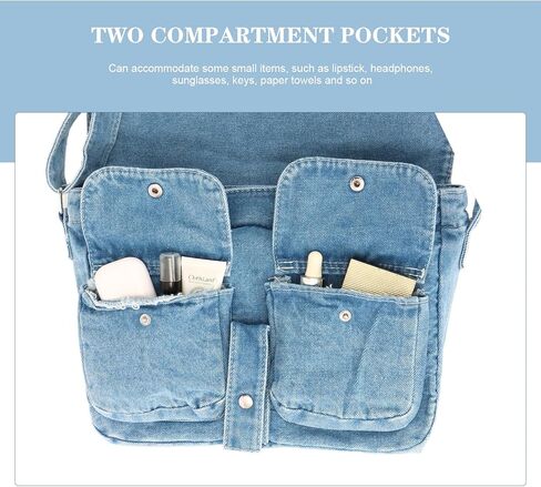 Denim Bag Casual Tote Bag Aesthetic Canvas Messenger Bag Lightweight Crossbody for Women and Men in Saudi Arabia