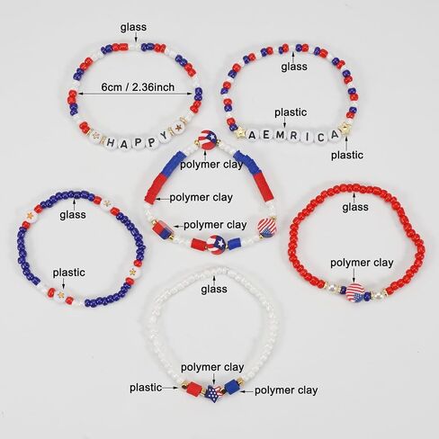 سوار Lonext American Flag للنساء من الولايات المتحدة الأمريكية حمراء زرقاء بيضاء حبات تمتد سوار مجموعة الوطنية في الرابع من يوليو يوم الاستقلال in Kuwait