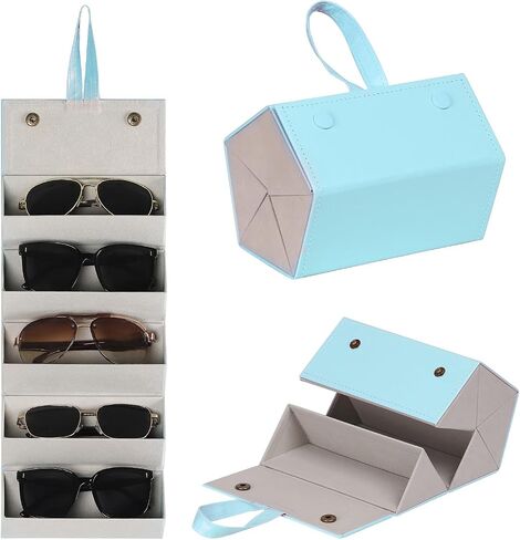 AUTOARK Foldable PU Leather Glasses Organizer with 5 Slots,Hanging & Portable Sunglass Eyewear Storage Case for Men Women,Black,MKAW251 in Kuwait