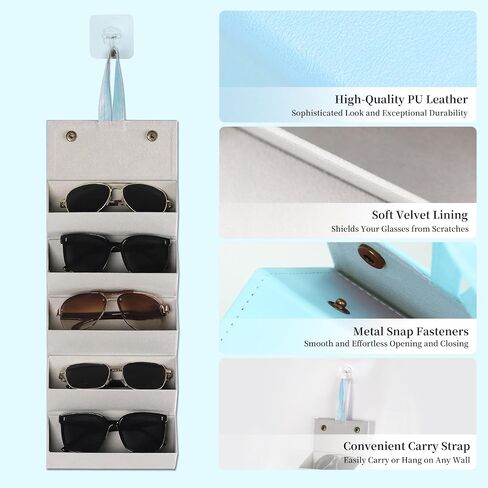 AUTOARK Foldable PU Leather Glasses Organizer with 5 Slots,Hanging & Portable Sunglass Eyewear Storage Case for Men Women,Black,MKAW251 in Kuwait