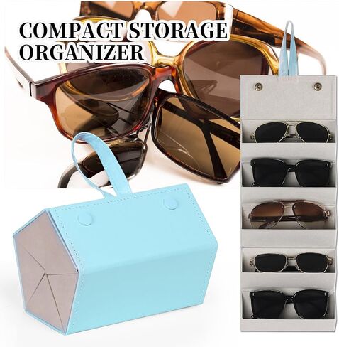 AUTOARK Foldable PU Leather Glasses Organizer with 5 Slots,Hanging & Portable Sunglass Eyewear Storage Case for Men Women,Black,MKAW251 in Kuwait