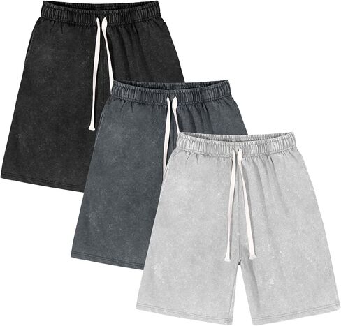 Flygo Men's 3 Pack Shorts Athletic Sweat Shorts Acid Cotton Cotton Cotton مرنة مرنة الصالة الرياضية السراويل الصال in Kuwait
