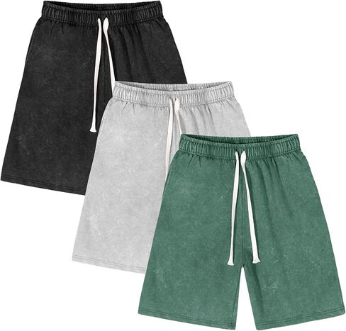 Flygo Men's 3 Pack Shorts Athletic Sweat Shorts Acid Cotton Cotton Cotton مرنة مرنة الصالة الرياضية السراويل الصال in Kuwait