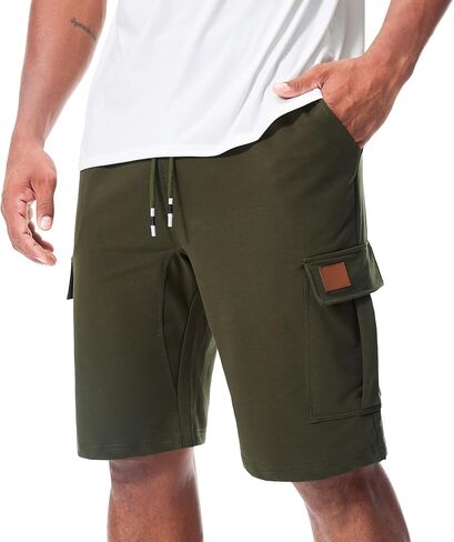 Suwangi Mens Cargo Athletic Shorts Flexible Elastic Waistband Loose Fit Shorts Outdoor Drawstring Multiple Pockets Shorts in Kuwait