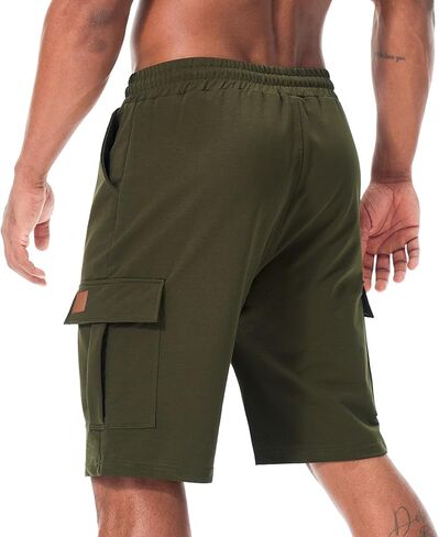 Suwangi Mens Cargo Athletic Shorts Flexible Elastic Waistband Loose Fit Shorts Outdoor Drawstring Multiple Pockets Shorts in Kuwait
