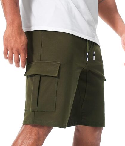Suwangi Mens Cargo Athletic Shorts Flexible Elastic Waistband Loose Fit Shorts Outdoor Drawstring Multiple Pockets Shorts in Kuwait