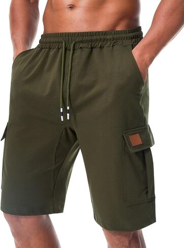 Suwangi Mens Cargo Athletic Shorts Flexible Elastic Waistband Loose Fit Shorts Outdoor Drawstring Multiple Pockets Shorts in Kuwait