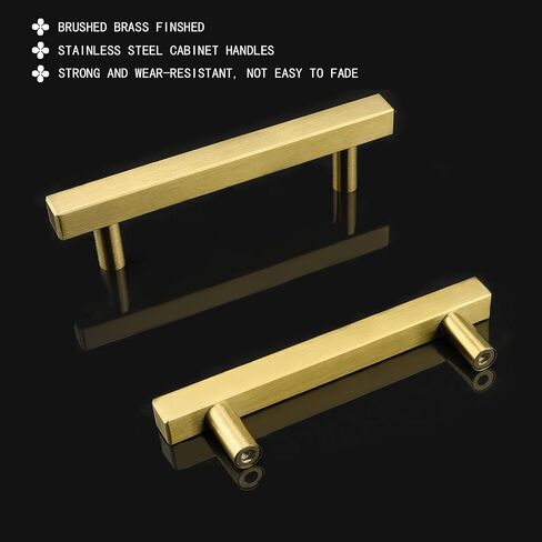 Goldenwarm 10 Pack 3 Inch Gold Cabinet Handles Brushed Brass Kitchen Pulls | Screws Included, Easy Installation, Modern Style, Stainless Steel, Smooth Edges, Ideal for Cupboards, Drawers, and Furniture in Saudi Arabia