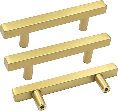 Goldenwarm 10 Pack 3 Inch Gold Cabinet Handles Brushed Brass Kitchen Pulls | Screws Included, Easy Installation, Modern Style, Stainless Steel, Smooth Edges, Ideal for Cupboards, Drawers, and Furniture in Saudi Arabia