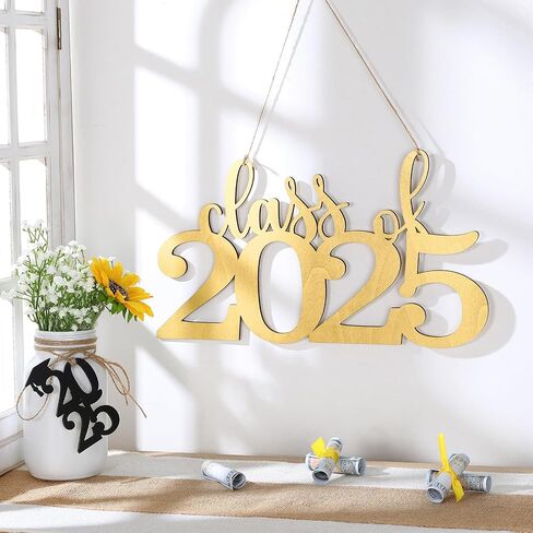 Graduation Decorations Wooden Class of 2025 Photo Props Party Backdrop Decor for School Grad Party Gifts (Gold) in Saudi Arabia