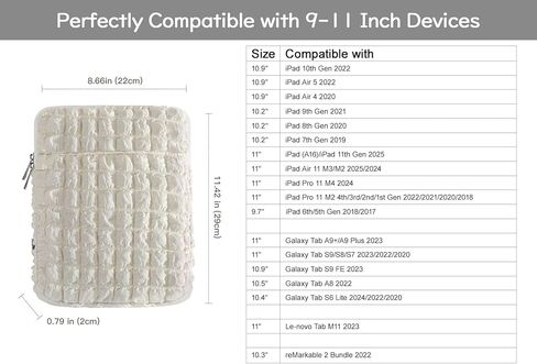 حقيبة كمبيوتر لوحي مقاس 9-11 بوصة من Dadanism لجهاز iPad 10th Gen 10.9 بوصة iPad Air 5/4، iPad 9/8/7th 10.2، iPad Air 11 بوصة iPad Pro، حقيبة حمل سحابية ذات مربعات الفقاعات مع جيب لجهاز Galaxy Tab A8/S9 FE /A9+، أرجواني in Kuwait