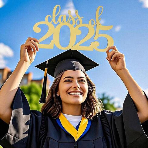 Graduation Decorations Wooden Class of 2025 Photo Props Party Backdrop Decor for School Grad Party Gifts (Gold) in Saudi Arabia