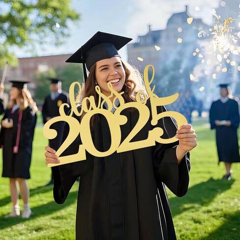 Graduation Decorations Wooden Class of 2025 Photo Props Party Backdrop Decor for School Grad Party Gifts (Gold) in Saudi Arabia