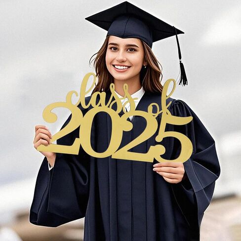 Graduation Decorations Wooden Class of 2025 Photo Props Party Backdrop Decor for School Grad Party Gifts (Gold) in Saudi Arabia