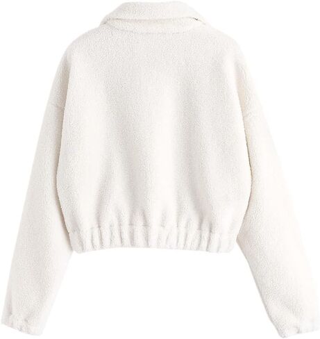 ZAFUL Women's Fashion Long Sleeve Lapel Half Zip Plain Faux Fur Sweatshirt Solid Color Crop Pullover Tops in Saudi Arabia