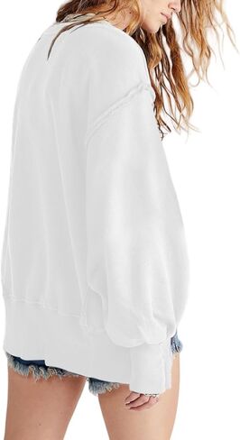 Women Loose Crewneck Cotton Sweatshirt Side Slit Long Sleeve Casual Pullover Sweatshirts for Women in Kuwait