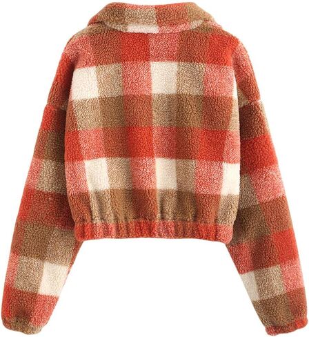 ZAFUL Women's Fashion Long Sleeve Lapel Half Zip Plain Faux Fur Sweatshirt Solid Color Crop Pullover Tops in Saudi Arabia