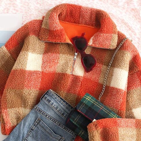 ZAFUL Women's Fashion Long Sleeve Lapel Half Zip Plain Faux Fur Sweatshirt Solid Color Crop Pullover Tops in Saudi Arabia