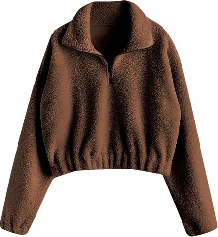 Zaful Women's Fashion Long Sleeve Longel Light zip Plain Fucs Fur Sweatshirt Solid Tops Pullover Tops in Saudi Arabia