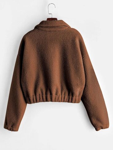 Zaful Women's Fashion Long Sleeve Longel Light zip Plain Fucs Fur Sweatshirt Solid Tops Pullover Tops in Saudi Arabia