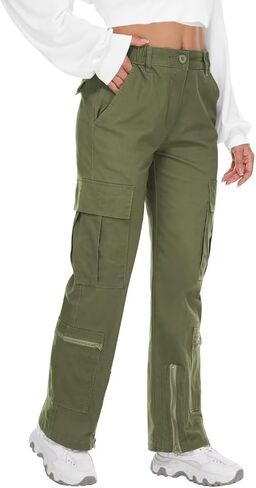 TRGPSG Womens Cargo Pants, Y2K Casual Pants Parachute Pants Relaxed Fit Streetwear with Multiple Pockets in Kuwait