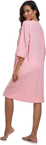 COLORFULLEAF Women's 100% Cotton Robe Lightweight 3/4 Sleeve Zip Front Robes Soft Knee Length Bathrobe Housecoat in Saudi Arabia