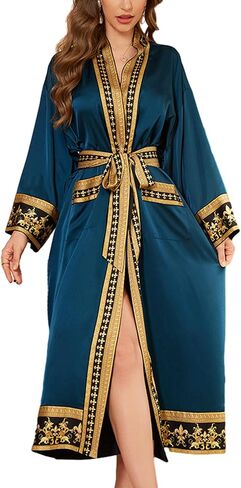 Silk Satin Robe for Women Long Kimono Robe Lightweight Summer Trim Bathrobe Luxury House Robes with Pockets in Kuwait