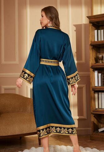 Silk Satin Robe for Women Long Kimono Robe Lightweight Summer Trim Bathrobe Luxury House Robes with Pockets in Kuwait