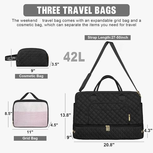 3 حزمة سفر حقيبة داكز ، أكياس عطلة نهاية الأسبوع للنساء مع مقصورة الأحذية ، ومساحة البلاط الكبيرة ، البند الشخصي ، تحمل أكياس مع جيب مبل in Kuwait