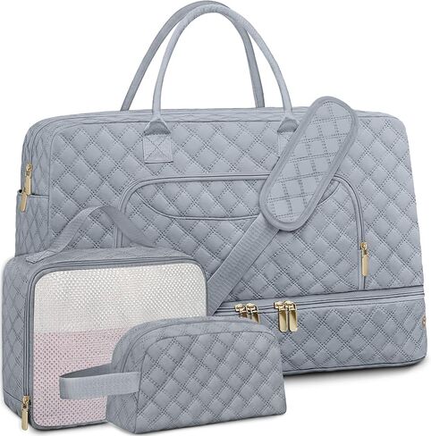 3 Pack Travel Duffle Bag, Weekend Bags for Women with Shoe Compartment, Large Toiletry Personal Item Travel Carry on Bags with Wet Pocket, Gym Overnight Hospital Bag for Delivery Business Black in Saudi Arabia