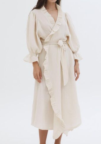 NOTHING FITS BUT Muslin Gauze Maternity Robe for Hospital, Nursing Nightgown Puffed Sleeves Cotton Delivery Gown in Kuwait