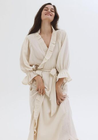 NOTHING FITS BUT Muslin Gauze Maternity Robe for Hospital, Nursing Nightgown Puffed Sleeves Cotton Delivery Gown in Kuwait