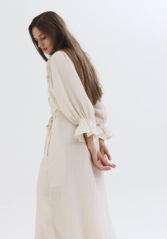 NOTHING FITS BUT Muslin Gauze Maternity Robe for Hospital, Nursing Nightgown Puffed Sleeves Cotton Delivery Gown in Kuwait