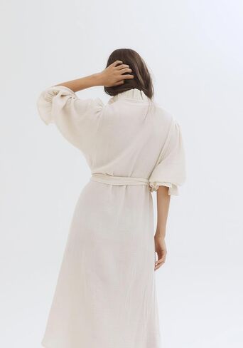 NOTHING FITS BUT Muslin Gauze Maternity Robe for Hospital, Nursing Nightgown Puffed Sleeves Cotton Delivery Gown in Kuwait