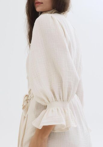 NOTHING FITS BUT Muslin Gauze Maternity Robe for Hospital, Nursing Nightgown Puffed Sleeves Cotton Delivery Gown in Kuwait