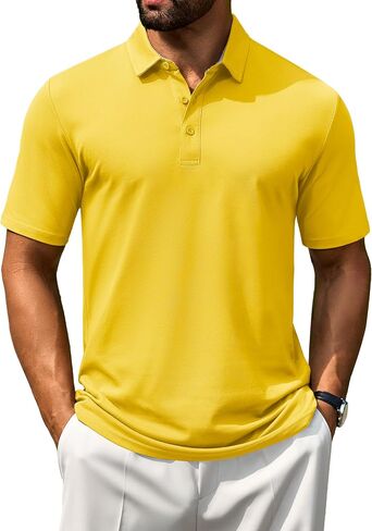 Cotrasen Men's Polo Shirts Short Sleeve Cotton Pique 3 Buttons Golf Shirts Classic Fit Casual Performance T-Shirt in Saudi Arabia