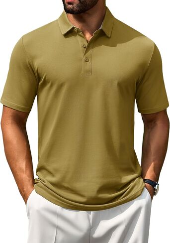 Cotrasen Men's Polo Shirts Short Sleeve Cotton Pique 3 Buttons Golf Shirts Classic Fit Casual Performance T-Shirt in Saudi Arabia