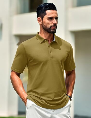 Cotrasen Men's Polo Shirts Short Sleeve Cotton Pique 3 Buttons Golf Shirts Classic Fit Casual Performance T-Shirt in Saudi Arabia
