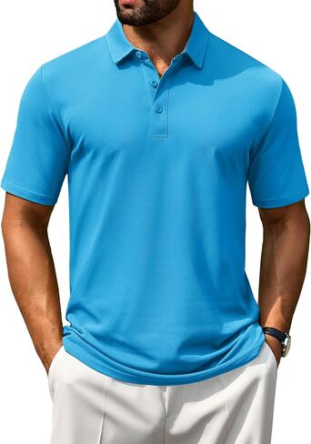 Cotrasen Men's Polo Shirts Short Sleeve Cotton Pique 3 Buttons Golf Shirts Classic Fit Casual Performance T-Shirt in Saudi Arabia