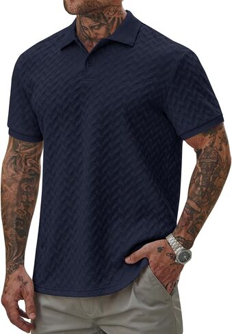 Men Textured Polo Shirts Casual Summer Short Sleeve Poloshirt (S-XXL) in Saudi Arabia