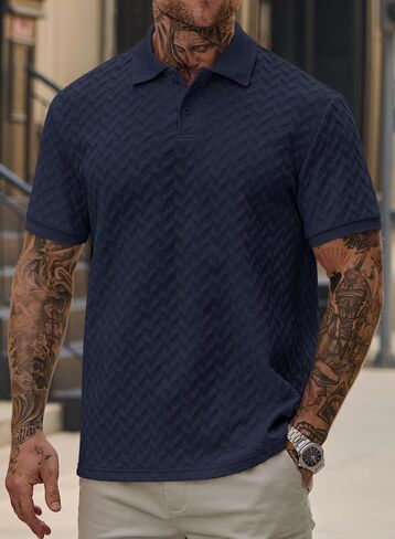 Men Textured Polo Shirts Casual Summer Short Sleeve Poloshirt (S-XXL) in Saudi Arabia