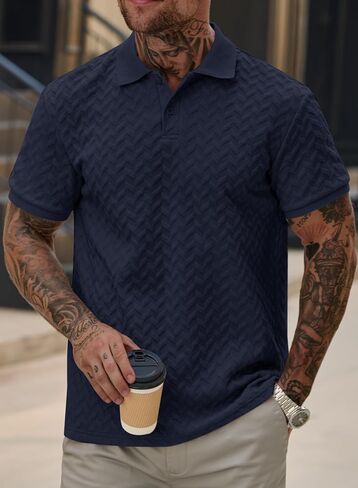 Men Textured Polo Shirts Casual Summer Short Sleeve Poloshirt (S-XXL) in Saudi Arabia