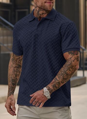 Men Textured Polo Shirts Casual Summer Short Sleeve Poloshirt (S-XXL) in Saudi Arabia