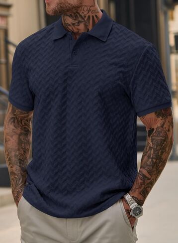 Men Textured Polo Shirts Casual Summer Short Sleeve Poloshirt (S-XXL) in Saudi Arabia