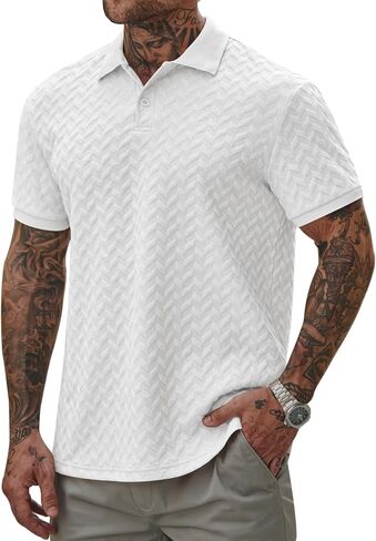 Men Textured Polo Shirts Casual Summer Short Sleeve Poloshirt (S-XXL) in Saudi Arabia