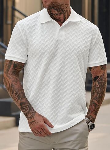 Men Textured Polo Shirts Casual Summer Short Sleeve Poloshirt (S-XXL) in Saudi Arabia